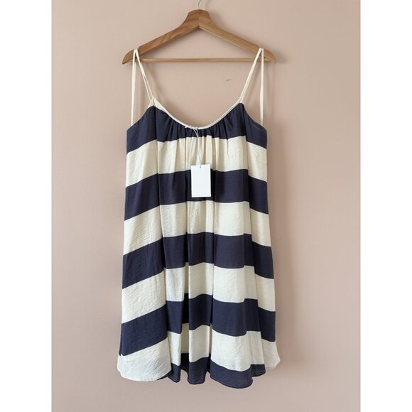 COS Gathered Strappy Striped Mini Flowy Babydoll Mini Dress Nautical NWT 14 - Picture 1 of 9